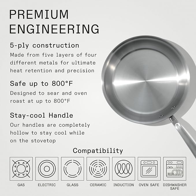 Made In Cookware - 10-Inch Stainless Steel Frying Pan - 5 Ply Stainless Clad - Professional Cookware - Crafted in Italy - Induction Compatible