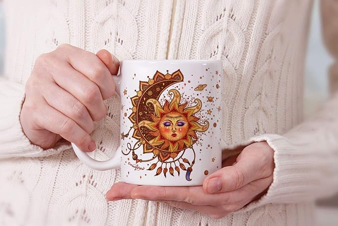 MUGBREW Boho Sun Rising From Moonlight Ceramic Coffee Mug Tea Cup, 11 OZ