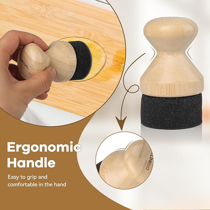 Cutting Board Oil Wax Applicator and Scrub Brush Set- Natural Bamboo with Sisal Fiber and Sponge for Food Grade Mineral Oil Board,Wooden Worktops,Utensil Care