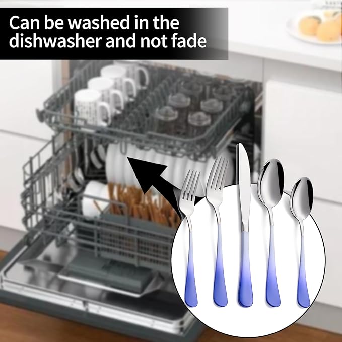 20-Pieces Color Silverware Sets for 4,Blue and white Handle Stainless Steel Cutlery Set, Include Forks Spoons and Knives Set, Dishwasher Safe Utensil Sets for Home Restaurant