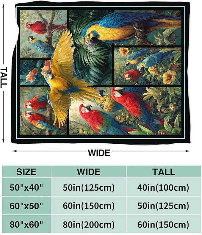 Parrot Blanket Gifts for Girls Women Boys Tropical Birds Throw Blankets Cozy Plush Fleece Botanical Flannel Fuzzy for Couch Decor 80"X60"