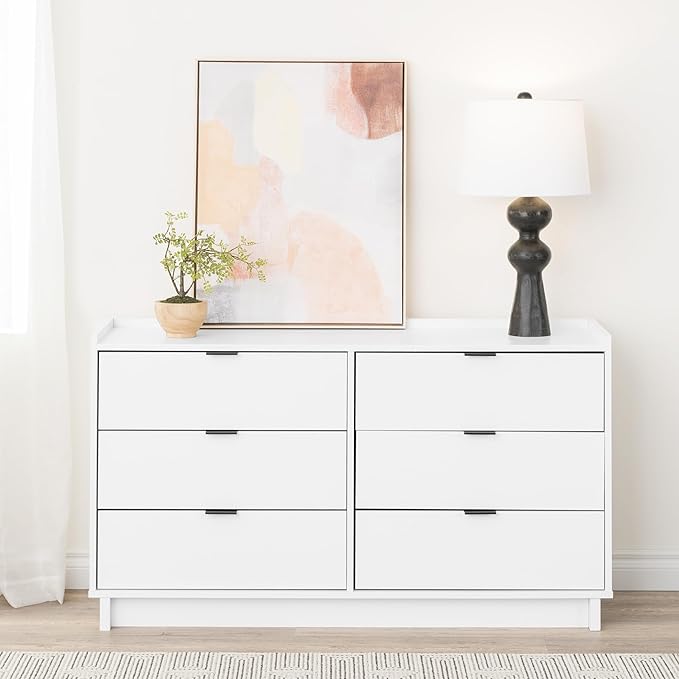 Prepac Simply Modern 6-Drawer Double Dresser for Bedroom, Chest of Drawers, Modern Bedroom Furniture, 52.5” wide x 16” deep x 29.5” tall, White