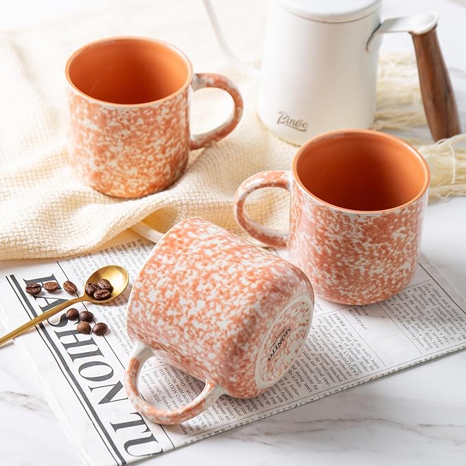 MONITO 12 OZ Coffee Mugs Set of 4, Ceramic Coffee Mugs,Modern Coffee Mugs Set with handle for Tea/Latte/Cappuccino/Milk/Cocoa. (Orange, 4 Count(Pack of 1)