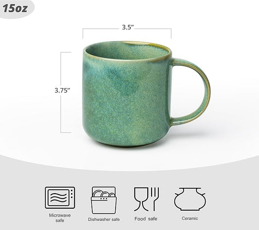 Olé Ceramic Mug Set of 4-15oz Cute Coffee Mugs for Hot Chocolate, Espresso, and Tea, Nordic Style, Dishwasher and Microwave Safe, Gift for Coffee Lovers