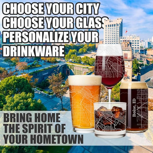 Blue Ridge Mountain Gifts - Boise Souvenir - Idaho Glassware Gift, Etched City Map, Laser Engraved and Dishwasher Safe