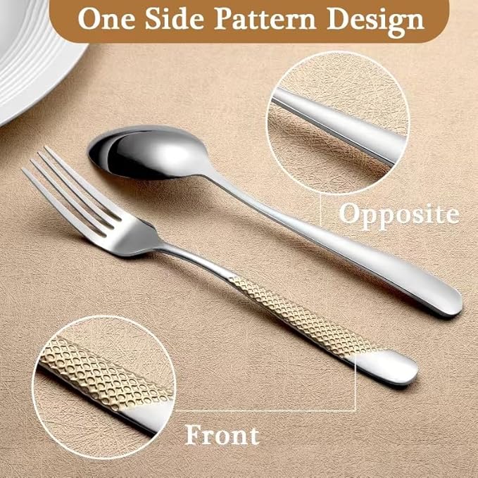 24 Piece Gold Hammered Silverware Set for 6, Premium Food-grade Stainless Steel Flatware Set, Luxury Design & Mirror Polished Cutlery Set, Eating Utensil Set with Fork Knife Spoon, Dishwasher Safe