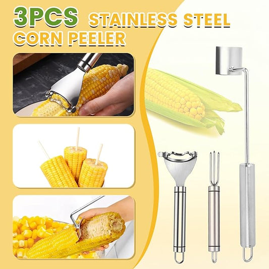 3PCS Corn Peeler, Stainless Steel Multifunctional Kitchen Grip Corn Planer- Easy to Use Durable Efficient Dishwasher Safe Gadgets for Kitchen and Outdoor Dining (3PCS)