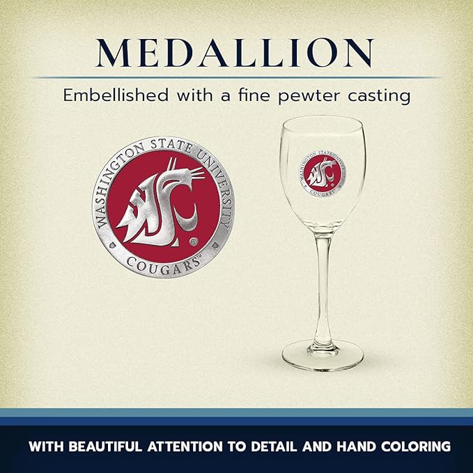 Heritage Pewter Washington State Cougars Glass Goblets β Set of 2 | 12 OZ Goblet Wine Glasses | Expertly Crafted Pewter Glass