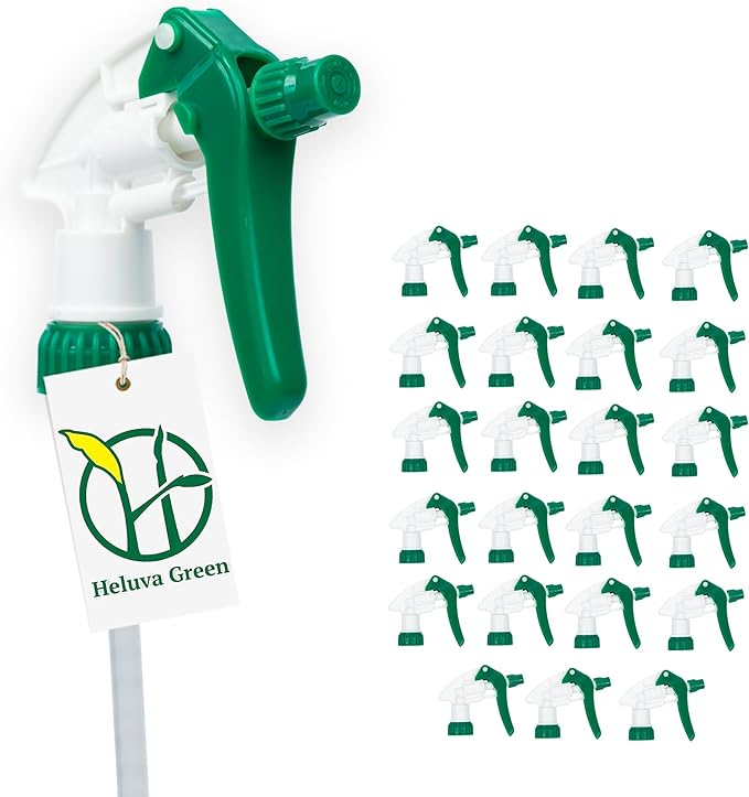 Heluva Green Spray Bottle Nozzle Replacement, Bottle Tops Only - Sprayer Nozzle Triggers for Heavy Duty, Commercial, Home Cleaning Solutions - Fits 8,16,24,32 oz Plastic & Glass Bottles, Green 24 pack