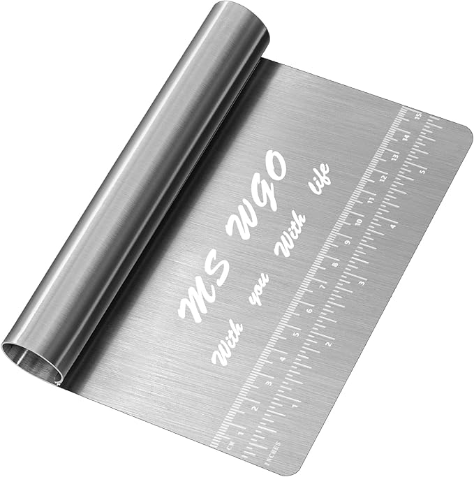 Pro Dough Pastry Scraper/Cutter/Chopper Stainless Steel Mirror Polished with Measuring Scale Multipurpose- Cake, Pizza Cutter - Pastry Bread Separator Scale Knife
