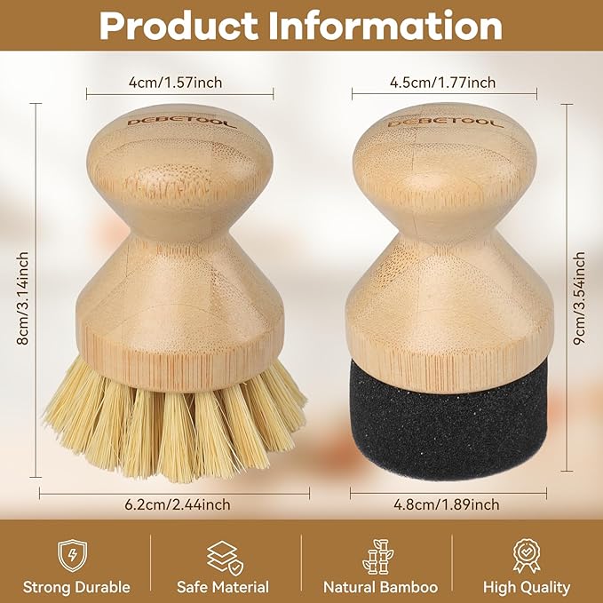 Cutting Board Oil Wax Applicator and Scrub Brush Set- Natural Bamboo with Sisal Fiber and Sponge for Food Grade Mineral Oil Board,Wooden Worktops,Utensil Care