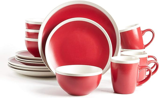 Rock Ridge Speckled Stoneware Dinnerware Set (16pc Set, Ruby and Ivory)