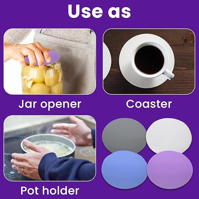 Jar Opener Gripper Pads (Pack of 4) - Round Non Slip Grippers for Jars, Lids & Bottles - Multipurpose Silicone Jar Lid Openers for Opening Jars for Weak Arthritic Hands & Seniors,