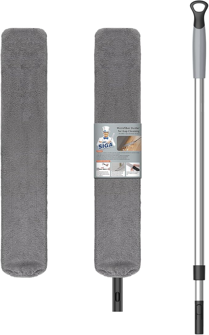 MR.SIGA Flexible Microfiber Long Duster for Gap Cleaning, Stainless Steel Adjustable Handle, Washable Gap Cleaning Duster Gray