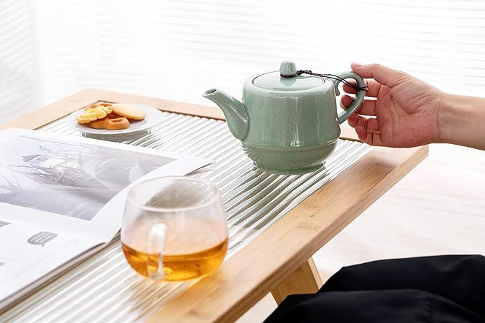 Teapot with Infuser Ceramic Tea Pot with Removable Stainless Steel Fliter for Loose Tea 15.80 OZ/450ml (1-2cups) Teapots for Tea Coffee Milk for Office Home Men Women as Gift(Pink Cyan)