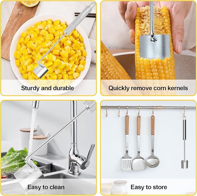 2 Pcs Stainless Steel Corn Peeler and Stripper Tool Set, Corn Stripper Cob Stripper Tool,Corn Stripper for Corn on the Cob Remover Tool,Corn Thresher with Ergonomic Handle,Kitchen Gadget