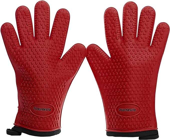 KITCHEN PERFECTION S Silicone Smoker Oven Gloves -Extreme Heat Resistant BBQ Gloves -Handle Hot Food Right on Your Grill Fryer Pit|Waterproof Oven Mitts |Superior Value Set+3 Bonuses