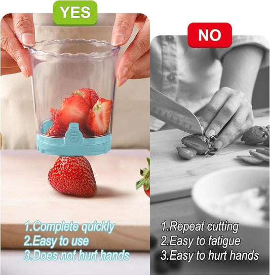 Strawberry Slicer:Fruit Slicer Cup Veggie Salad Speed Cutter for Strawberries Egg Banana Mushroom Cucumber Kiwi the Kitchen Portable Slicing Tool (Blue)