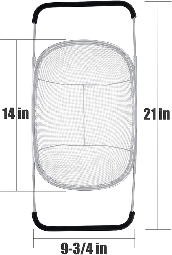 Fine Mesh Colander Over The Sink 6 Quart Stainless Steel Strainer Basket & Expandable Rubber Grip Handles - Strain, Drain, Rinse Fruits, Vegetables