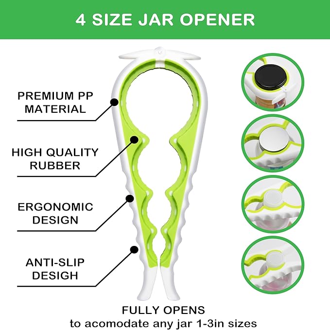 Jar Opener for Weak Hands, Seniors with Arthritis, 5 in 1 Multi Function Bottle Opener Lid Opener For Arthritic Hands