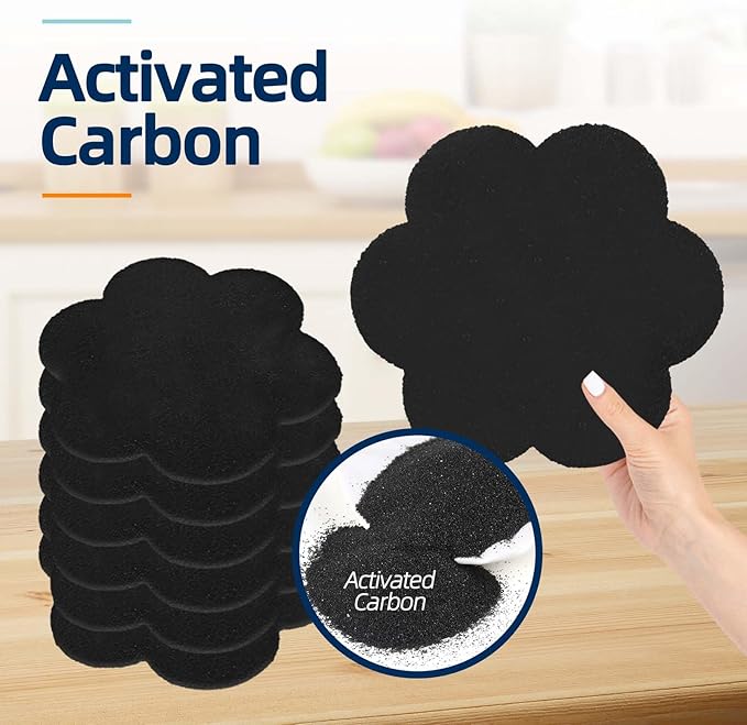 Stick-on Compost Bin Odor Filter: Activated Charcoal Deodorizer Sheets for Kitchen Trash Can, Compost Bucket, Diaper Pail, Garbage Can, Countertop and Recycle Bin - 6 Replacements 6.7" Flower Shape