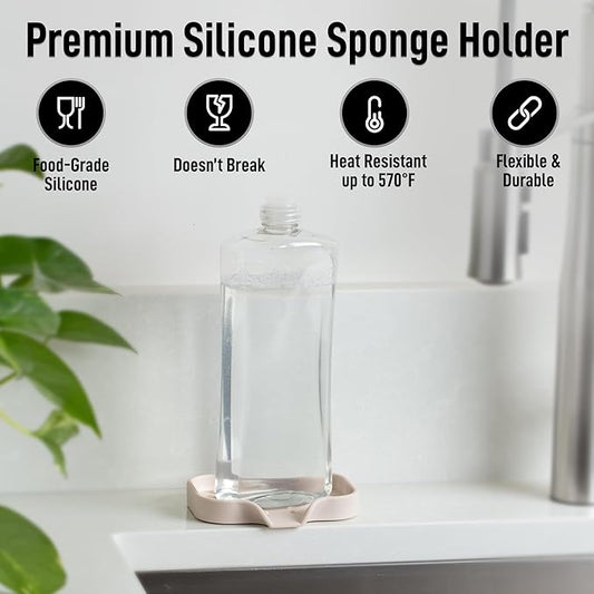 Zulay Kitchen Small Silicone Sponge Holder (4.9x3.3β) β Space-Saving Sink Organizer Tray for Sponge, Soap, Brush & More β Compact Non-Slip Dish for Kitchen & Bathroom (Ivory)
