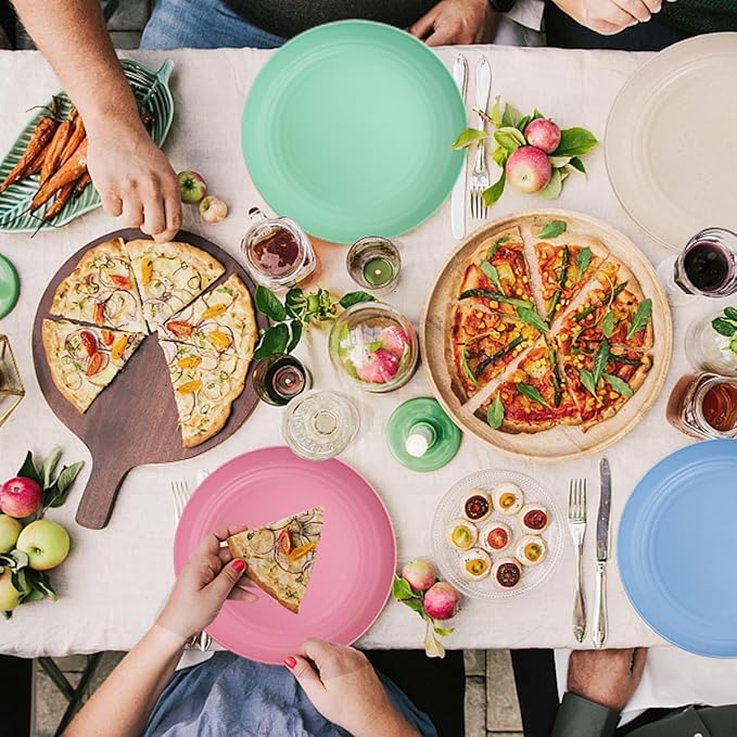 supernal 16pcs 10" Wheat Straw Plates,Deep Dinner Plates,Unbreakable Dinner Plates,Plastic Plates Reusable,Lightweight Microwave Dishwasher Safe-Beige,Blue,Pink,Green for Picnic,Birthday,Camping