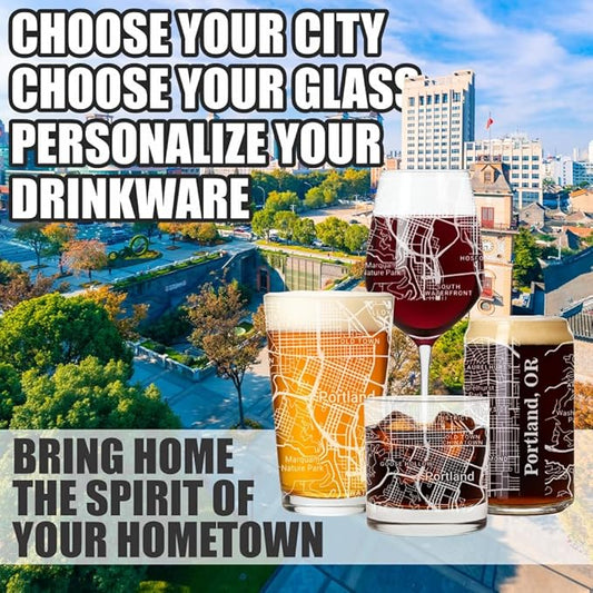 Blue Ridge Mountain Gifts - Portland Souvenir - Oregon Glassware Gift, Etched City Map, Laser Engraved and Dishwasher Safe