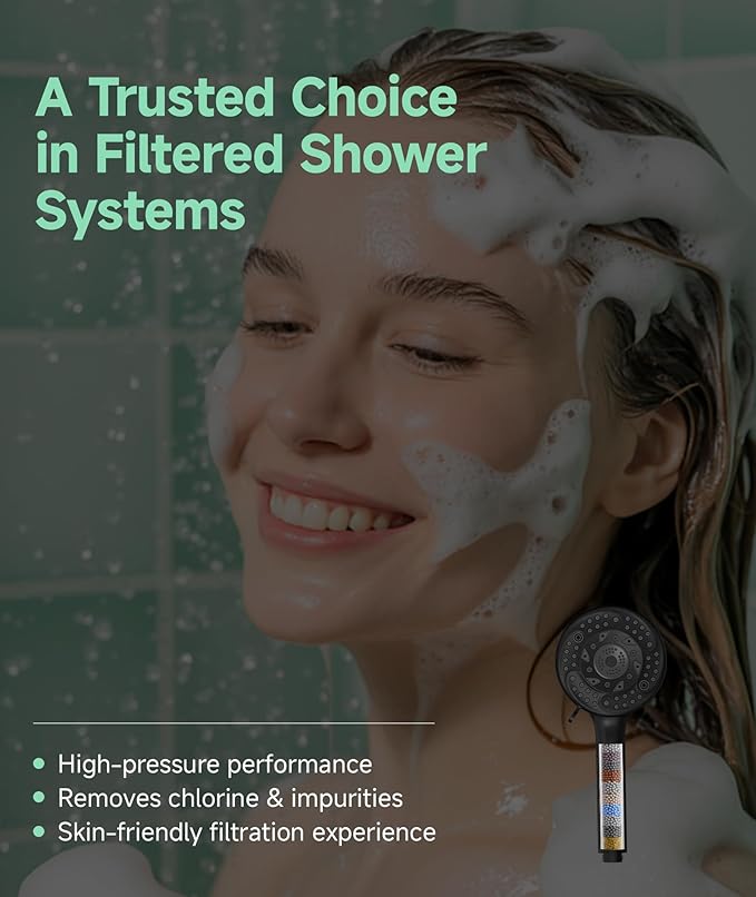 SunCleanse Filtered Shower Head with Handheld, 9-Spray Setting Detachable Showerhead with Filters, Shower Head for Hard Water - Filtered Chlorine, Improve Skin and Hair Texture, Black