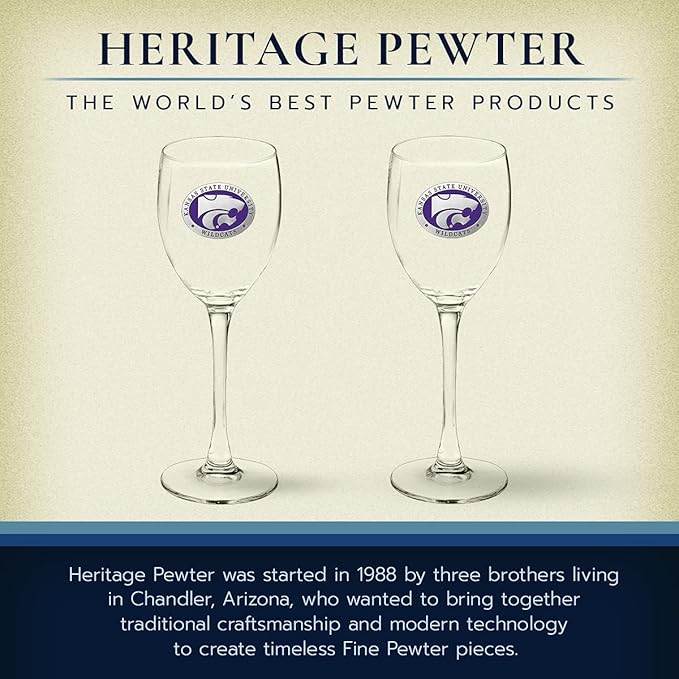 Heritage Pewter Kansas State Wildcats Glass Goblets β Set of 2 | 12 OZ Goblet Wine Glasses | Expertly Crafted Pewter Glass