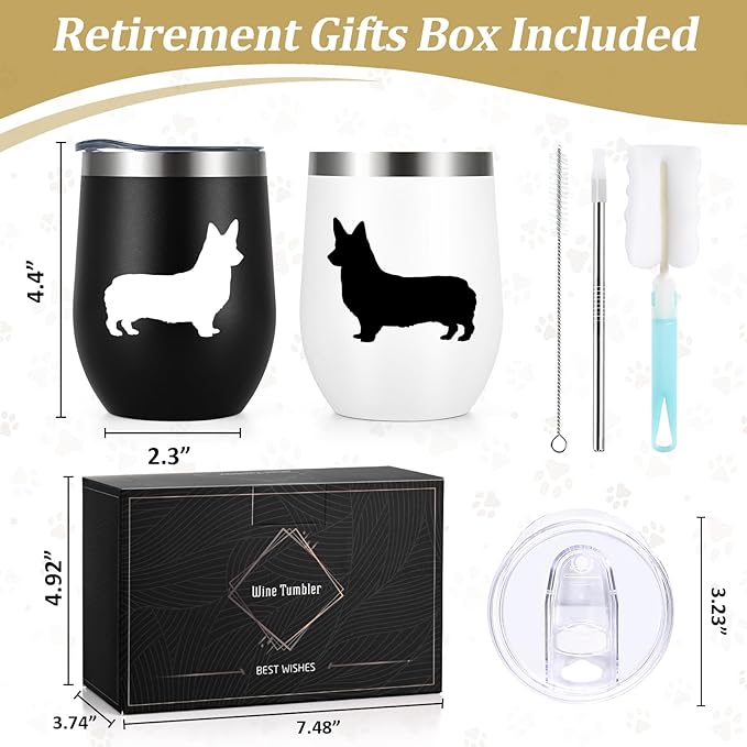 Lifecapido Corgi Gifts for Corgi Lovers, Silhouette Insulated Wine Tumbler Set of 2, Unique Dog Lovers Gifts for Women Dog Mom Dad