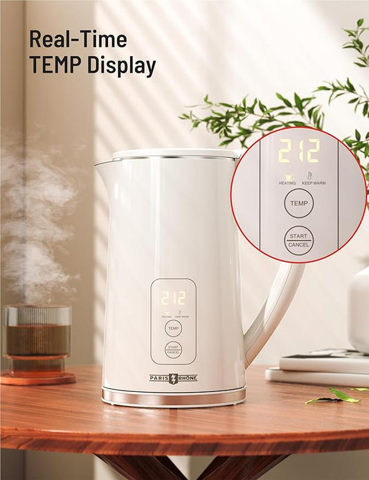 Electric Tea Kettle, Upgraded 1.7L Temperature Control Electric Kettle, 4H Keep Warm Water Boiler with 6 Presets, LED Screen Electric Kettles for Boiling Water, Boil-Dry Protection, BPA Free, White