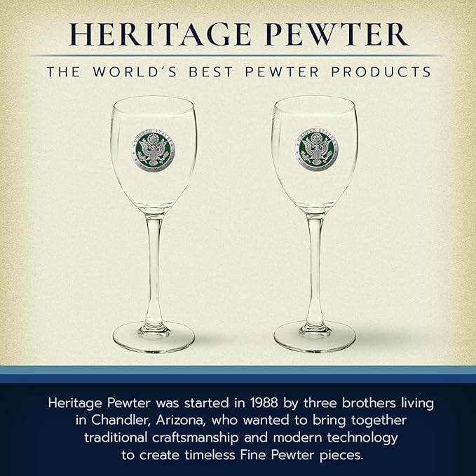 Heritage Pewter Army Glass Goblets β Set of 2 | 12 OZ Goblet Wine Glasses | Expertly Crafted Pewter Glass