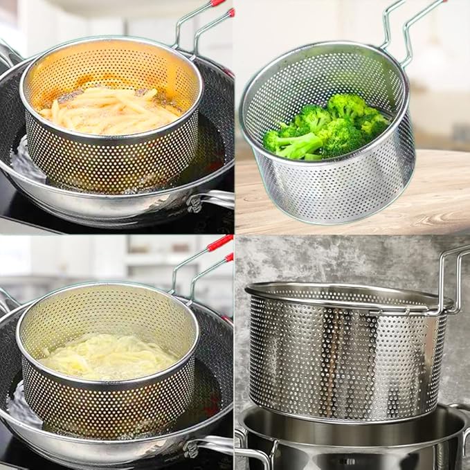 Tenta Kitchen 18/8(304) Stainless Steel Large Fine Mesh Strainer Micro-Perforated Flat Buttom Colander Stainless Steel Punched - Designed for Chef Commercial and Your Home 7.1 Inch/18 cm Diameter