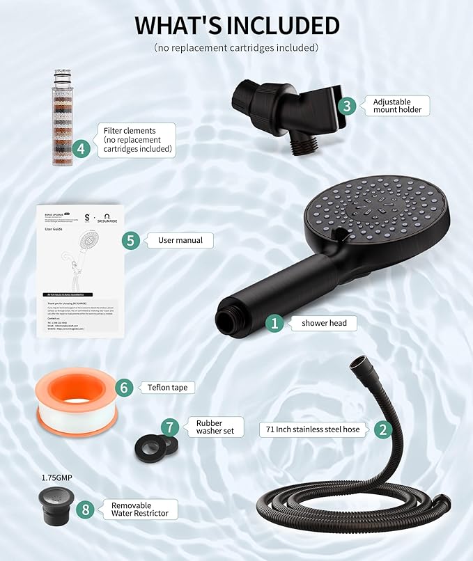 SR SUN RISE Filtered Shower Head with Handheld High Pressure 9 Spray Mode Showerhead Detachable Shower Head Water Softener Filters Beads for Hard Water Remove Chlorine 1 Filter ORB