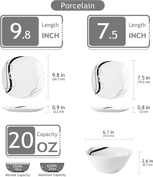 VEWEET Porcelain Dinnerware Set, 12 PCS Including Dinner Plates, Dessert Plates and Cereal Bowls, Series Fiona