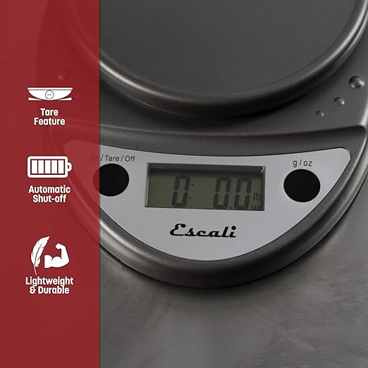 San Jamar Escali Digital Kitchen Scale, 11 lb Capacity, Tare Function, Precise Readout, Compact 8.5" x 6", Metallic Plastic (Model SCDG11M)