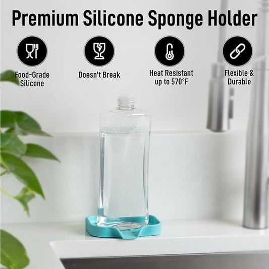 Zulay Kitchen Small Silicone Sponge Holder (4.9x3.3β) β Space-Saving Sink Organizer Tray for Sponge, Soap, Brush & More β Compact Non-Slip Dish for Kitchen & Bathroom (Aqua Sky)