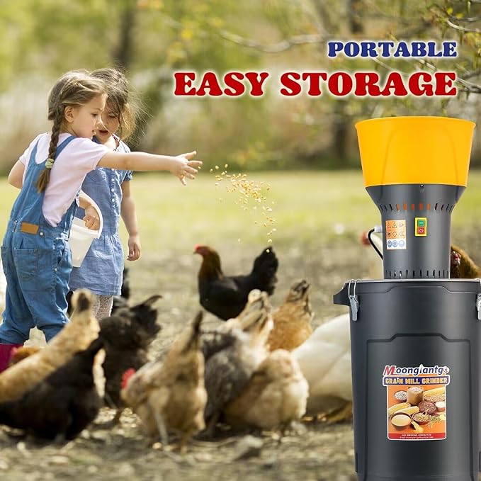 Moongiantgo 15.8Gal Grain Mill Grinder Electric Corn Grinder 1300W Feed Mill for Dry Cereals with 7 Sieves + 1 Socket Wrench + 1 Cloth Bag + 1 Shovel, Detachable 60L Bucket & Hopper, Molino de Maiz