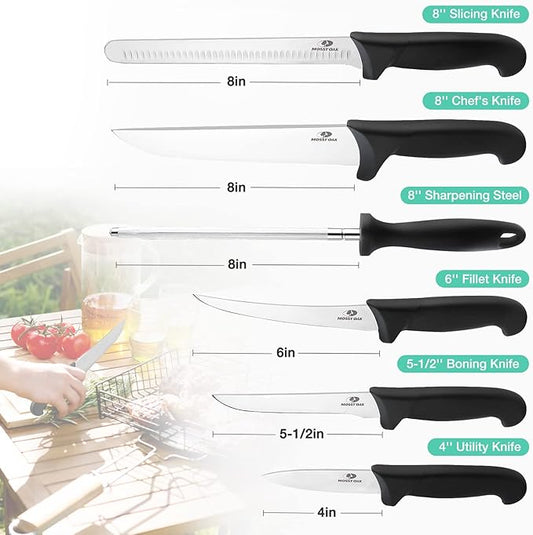 Mossy Oak Kitchen Knife Set, 6 PCS Chef Knives with Roll Bag, Sharp Stainless Steel Camping Knife for Cutting Meat, Fruits & Vegetables, Practical Gifts Knife Set for Women Men Cooking Lovers