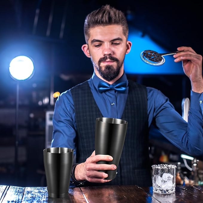 Sabary 6 Pcs Cocktail Shakers Professional Bar Shaker Boston Set Stainless Steel Martini Drink Mixer Basic Tool Weighted Shake Metal Can Cocktail Shaker Set, 18 Oz, 28 oz (Sanding Black)