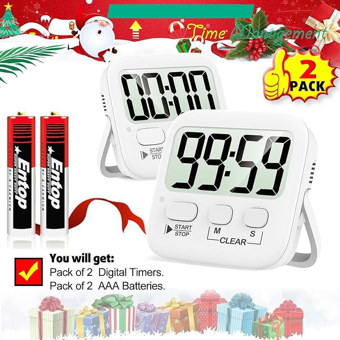 Antonki 2 Pack Digital Timer for Kids, Magnetic Countdown Kitchen Timers for Cooking, Egg, Classroom, Teacher, Exercise, Study, Oven - Battery Included