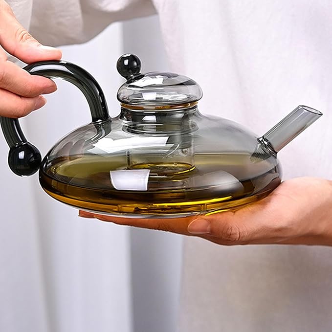 24 OZ Luxury Glass Teapot with Warmer, Automatic Electric Kettle with Tea Infuser, Teapot and Cup Set with Warmer, New Year Christmas Excellent Gift Idea for Tea Lovers (Gray set + 2 cups)