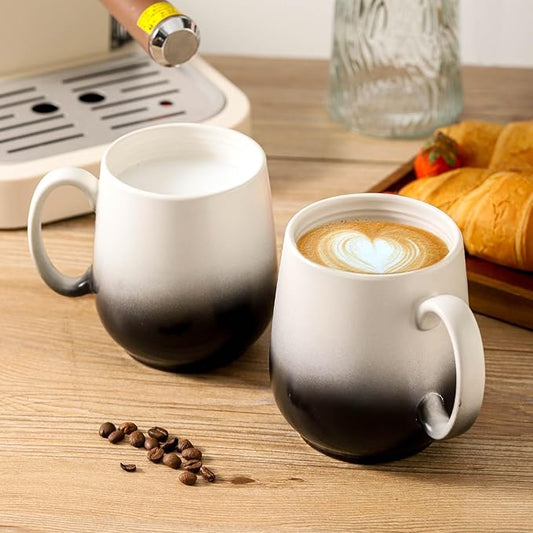 HASENSE Porcelain Coffee Mugs 20oz, Large Tea Cups with Big Handle for Office and Home, Latte Mug for Women and Men as Honliday Gifts, Dishwasher and Microwave Safe, 2PCS(Gradient Black)