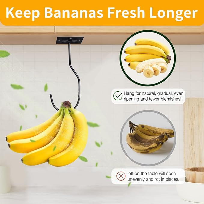 Self-Adhesive Banana Hooks, Foldable Magnetic Hanger Under Cabinet, Sturdy Metal Banana Holder for Kitchen, Space-Saving Design to Keep Bananas Fresh 1 Pieces Black