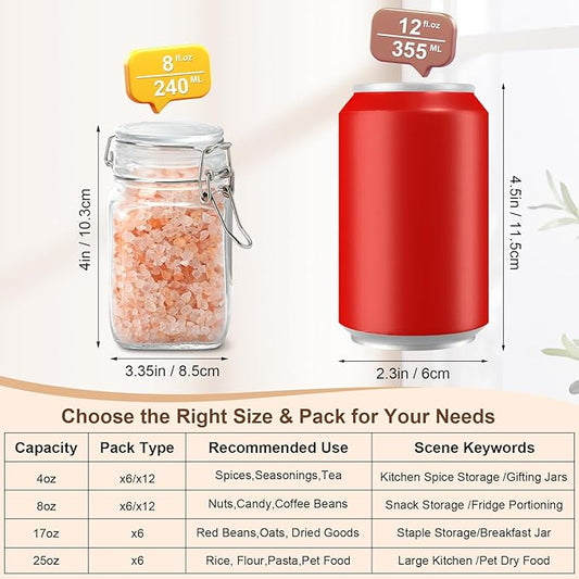 12 Pack Spice Jars, 8 oz Glass Containers with Airtight Lids, Small Herb Jars with Labels for Kitchen Storage