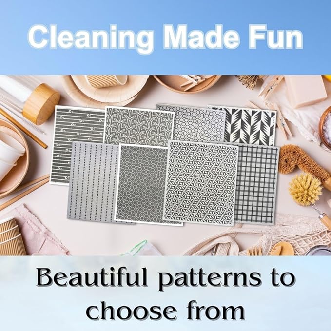 Swedish Dishcloths for Kitchen - Ecofriendly Reusable Paper Towels, Biodegradable Dish Cloths - Cellulose Sponge Dish Cloths for Washing Dishes - 8 Pack (Black & White)