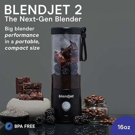 BlendJet 2 Portable Blender for Smoothies & Shakes - BlendJet Cordless Personal & Small Blender, USB-C Rechargeable & Self Cleaning - (Black, 16 oz.)