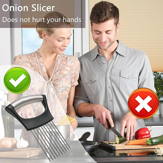 6 Pack Onion Slicer, Tomato Slicer Vegetable Cutter Onion Holder for Slicing, Stainless Steel Kitchen Chopper Slicing Assistant Tool for Potato Lemon Cucumber Avocados Fruits Eggs Meat