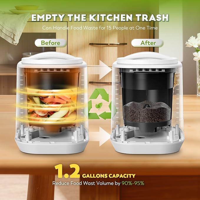 Electric Composter for Kitchen, Large Smart Compost Bin with 2 Carbon Filters, Quick Compost Maker Turn Food Waste to Fertilizer,Odorless/Auto-Clean/Out-Indoor,2025 Newer Home Countertop Compost Gifts